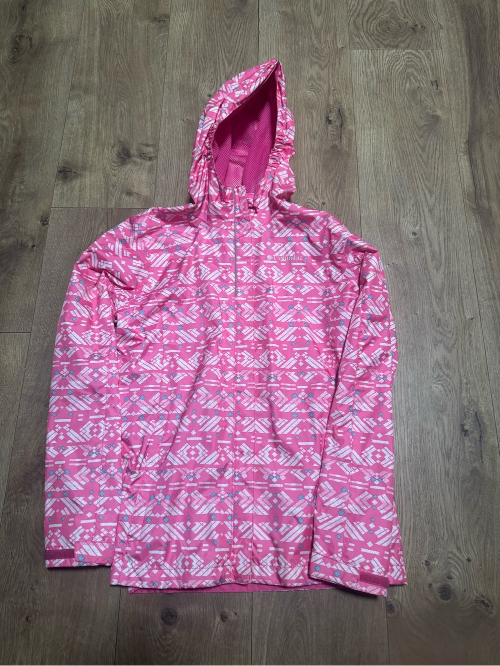 Columbia Girls' Pink Patterned Hooded Rain Jacket